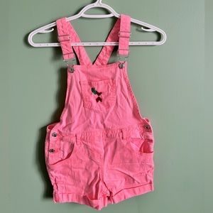 ✨Children’s Girls Pink short denim overalls w/ hand embroidery detail✨